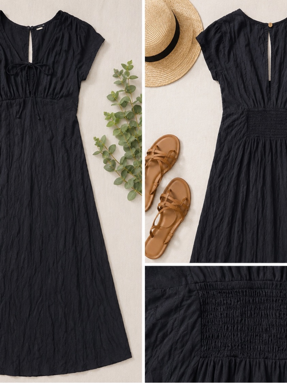 Free People Black Crinkle Midi Dress with Keyhole Back - Picture 3 of 3